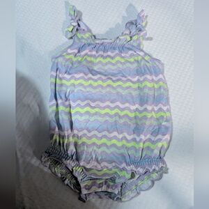Pastel Wave Stripe Girls Romper - Lavender, Mint, Pale Blue